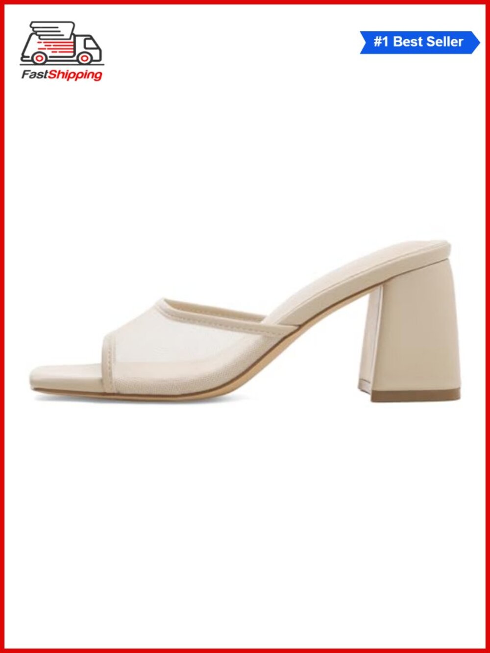 ✨ Mesh Heeled Sandals for Women Block Heel Square Toe Slip On Mule Dressy Casual